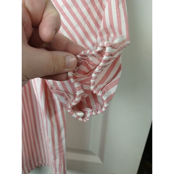 Loft Pink White Striped Casual Peasant Side Slit Blouse. Size SP - Picture 5 of 9